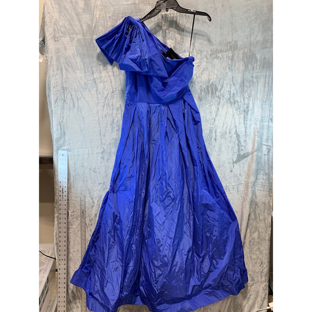 Donna Karan New York Blue One Shoulder Ruffle Gown KA5B12P6 Size 6 Pockets Bow